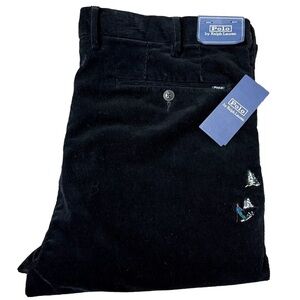 Polo Ralph Lauren Men's 33x30 Black‎ Corduroy Stretch Slim Fit Skier Embroidered